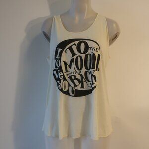 NWT Womens Tina Demel Cream, Black "I Love You To The Moon And Back" Tank Sz L